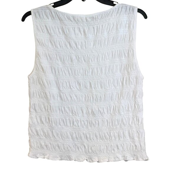 Madewell Smocked Cotton Linen Blend Ruffle Hem Boatneck Tank White Size XXS NWT - Picture 5 of 10